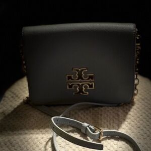 Tory Burch Light Blue Crossbody Bag with Gold Accents